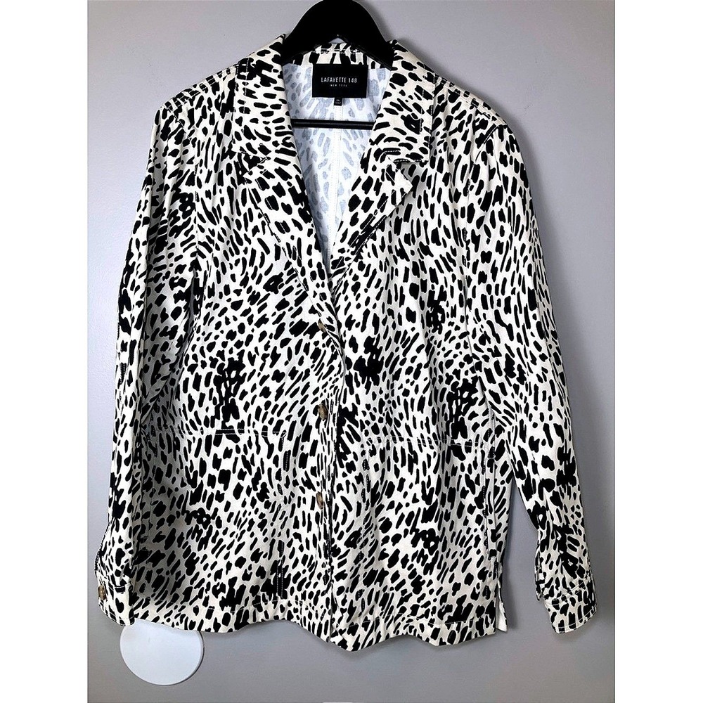 NWOT Lafayette 148 Leopard Print 100% Cotton 3 Button Blazer Jacket Size XL